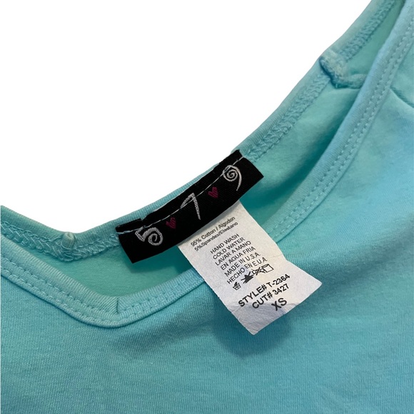 579 Teal Cropped Off the Shoulder Double Layer Bling Halter Top (Late 90s Style) - Picture 7 of 7